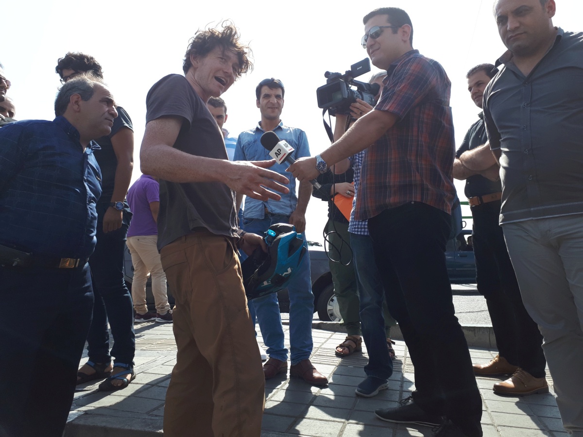 Word spread of our solar ebiking trip through Iran and we were contacted along the way by a number of press agencies. Here we are giving interviews near the Azadi Tower to Mohammad, a guy working for the associated press who also resides part time in Vancouver.