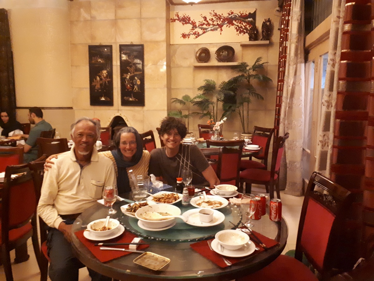 So Waiwon Ching took a different route through Iran, but we found ourselves in the same city once again. He'd broken a dozen spokes already and was waiting at a hotel for supplies shipment, and absolutely insisted on taking us out to a chinese restaurant for some
