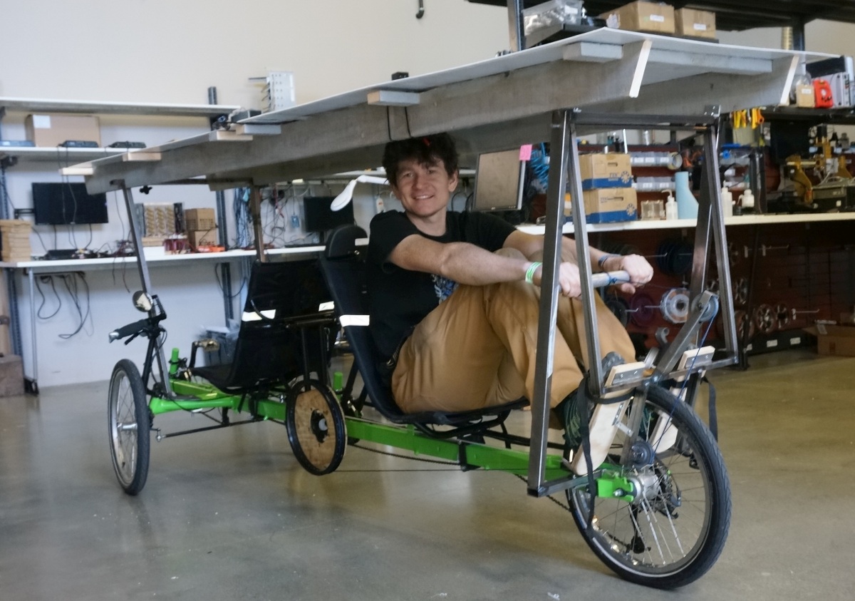 Our 2nd prototype row rig had a pivoting pendulum for the foot rest and pulley, which allowed for simplified mechanics and fewer moving parts.