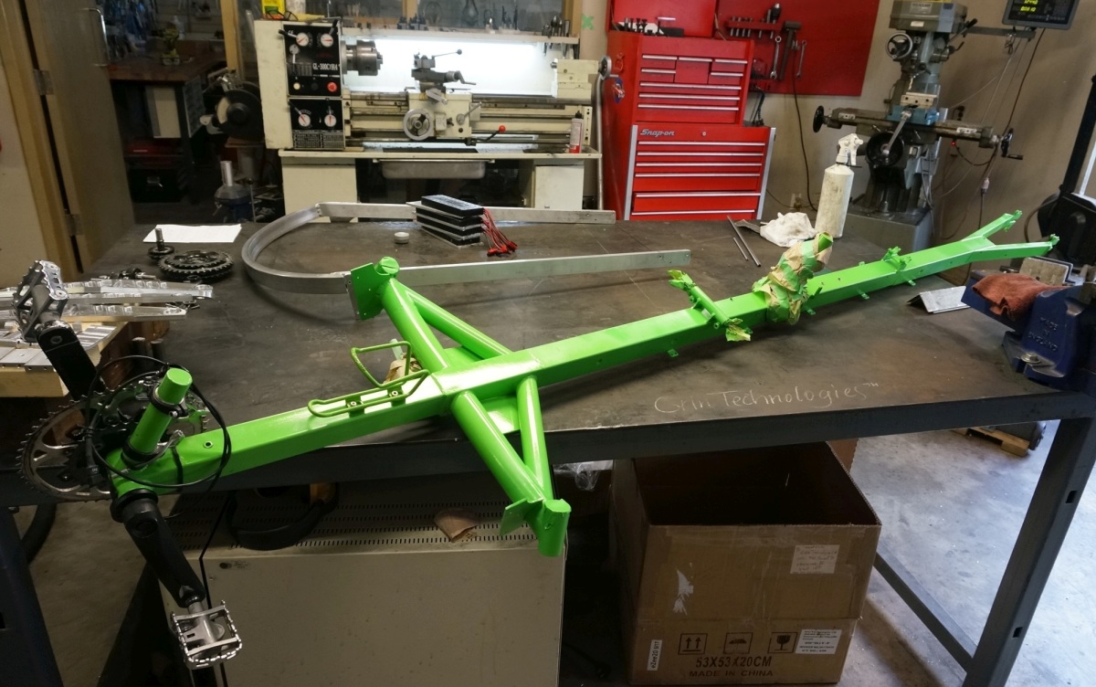 After welding on all the attachments for the roof supports, LiGo batteries, and storage racks, we stripped the entire frame down for touchup painting on all the ground and welded sections.