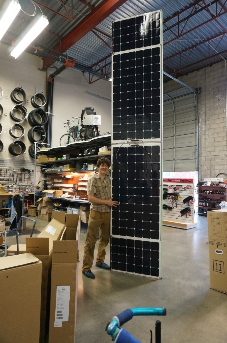 Here you can see full 14 foot long 550 watt roof standing on end. It's pretty crazy to see it in this perspective.